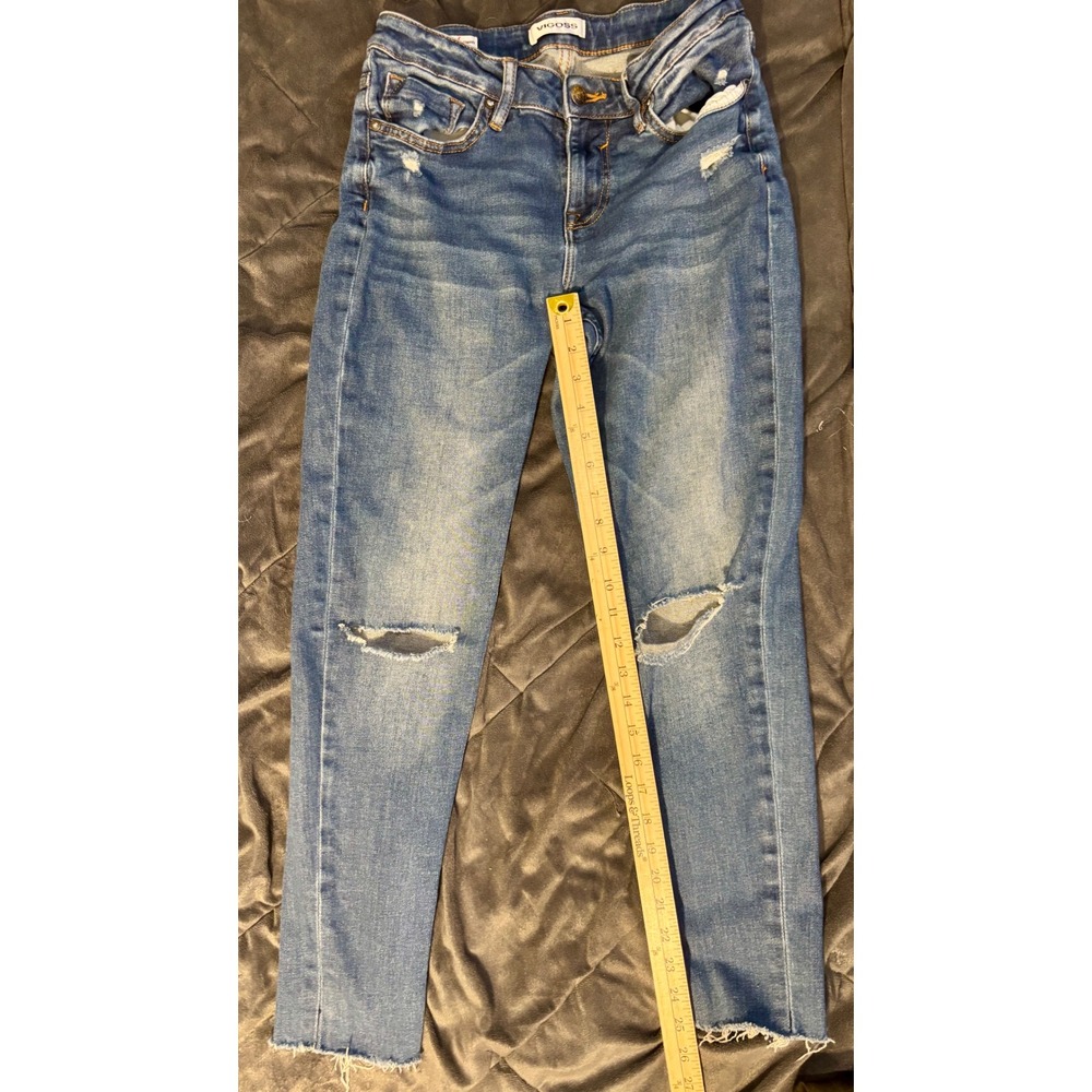 Vigoss Thompson Tomboy Distressed Raw Hem Jeans Medium Wash Size 27